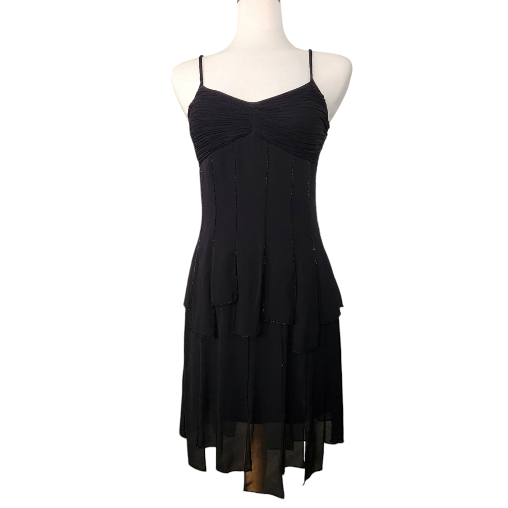 Sue Wong 100% Silk Beading Braided Straps Dress Women's Size 8 Vintage Y2K Fairy